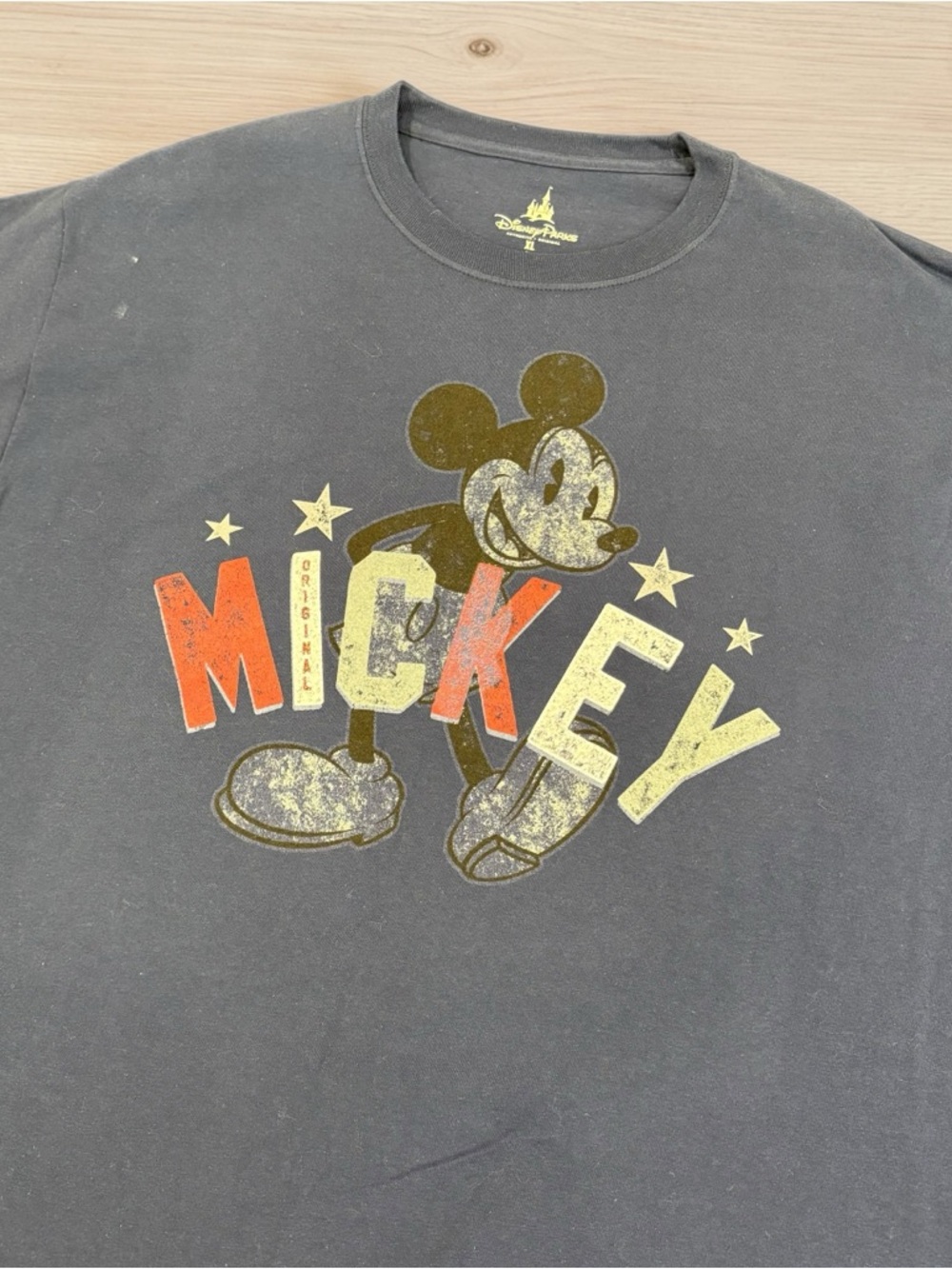 VTG Disney Parks Navy Mickey Mouse Tee with Red & Cream Print
